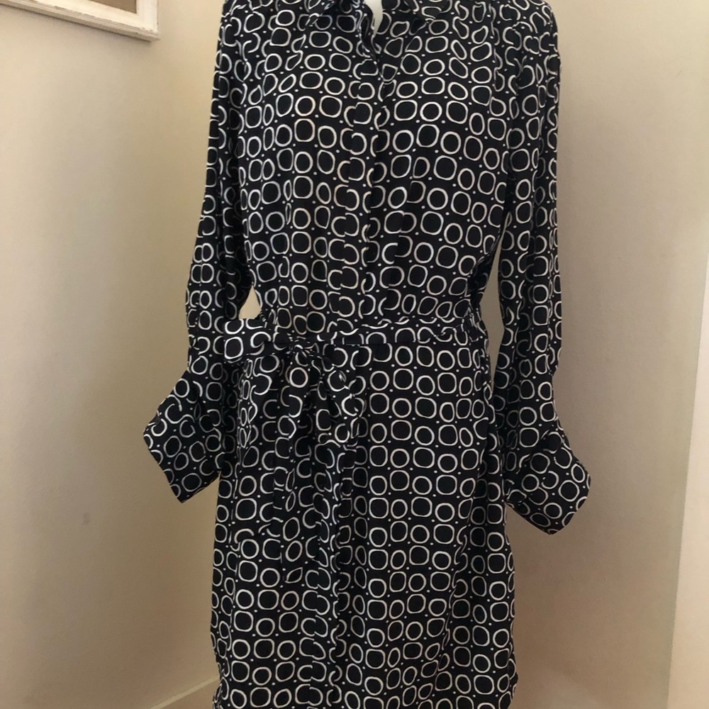 Banana Republic Black & White Geometric Shirt Dress with Tie Waist